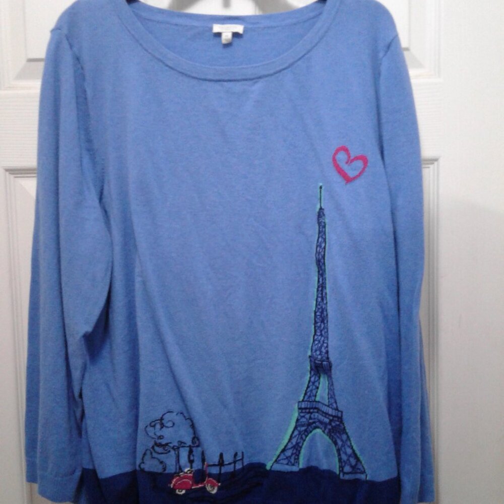 Talbot's Woman 3X Blue Eiffel Tower Long Sleeve Sweater
